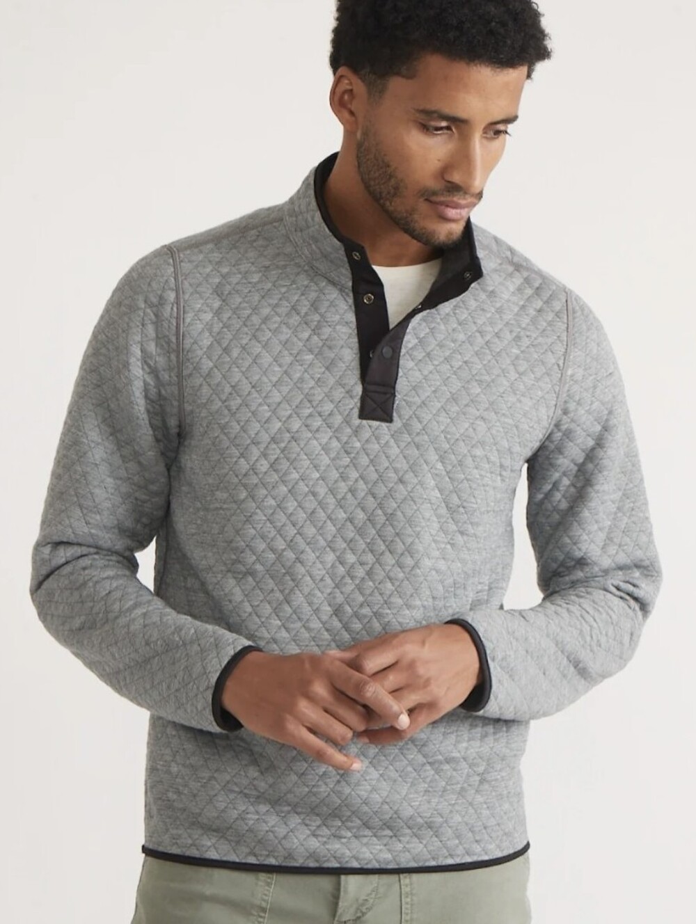 Marine Layer Men's Reversible Corbet Pullover in Charcoal/Mid Heather Grey L